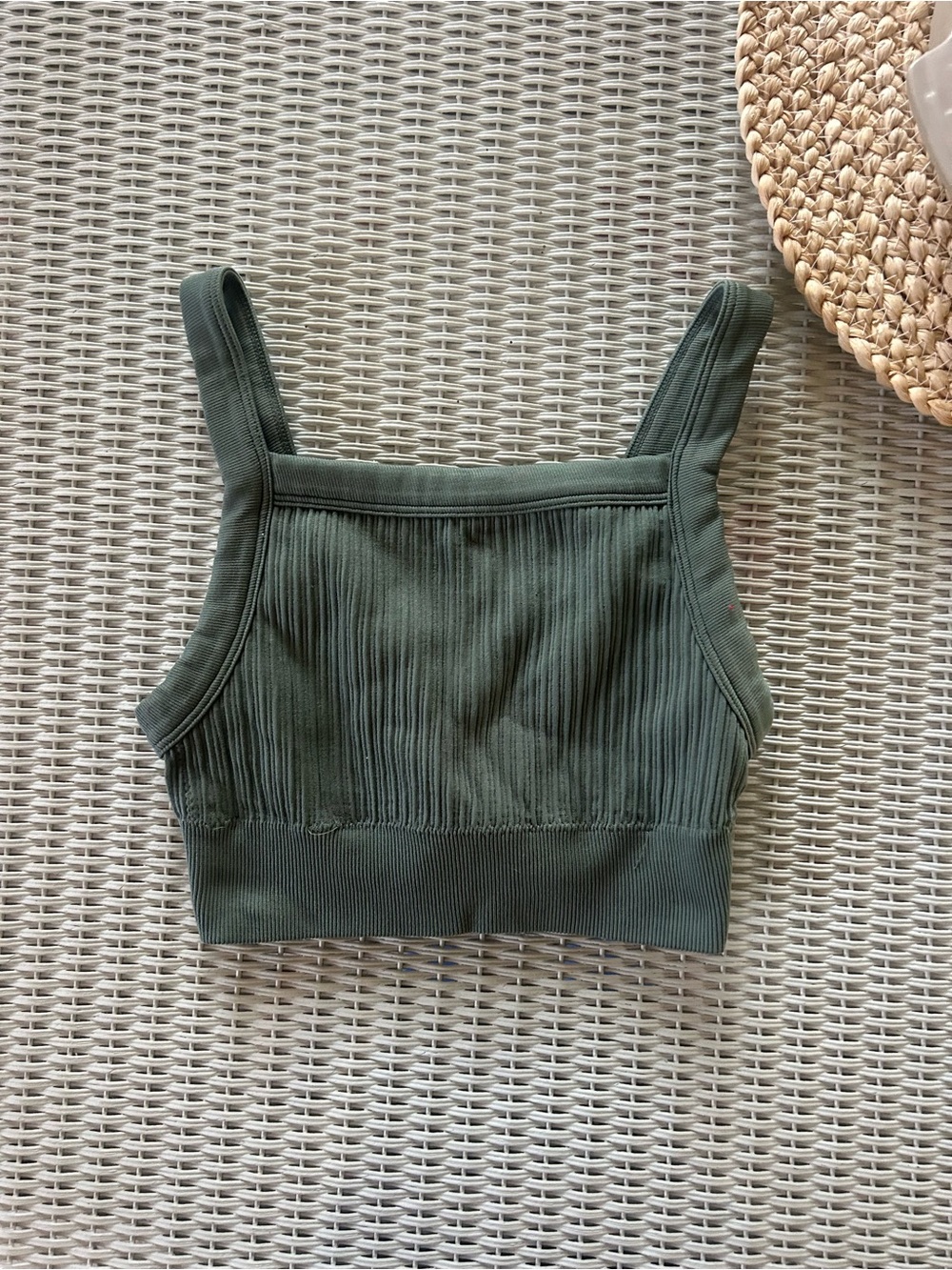 aerie Ribbed Square-Neck Crop Top - Olive